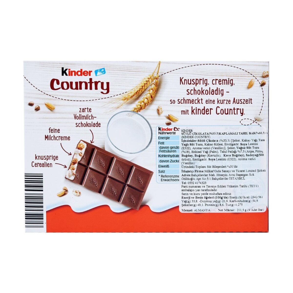 Kinder Country Tahıl Patlaklı Süt Dolgulu Çikolata 9 x 23,5 Gr - Görsel 2