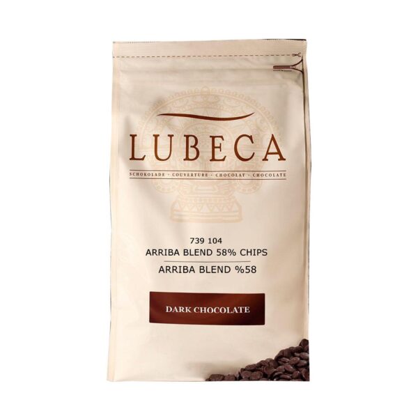Lubeca Arriba Blend %58 Chips Dark Chocolate ( %58 Kakaolu Bitter Kuvertür Drop Pul Çikolata ) 2.5 Kg