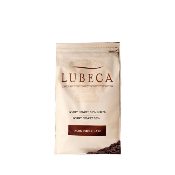 Lubeca Ivory Coast %55 Chips Dark Chocolate ( %55 Kakaolu Bitter Kuvertür Drop Pul Çikolata ) 2.5 Kg