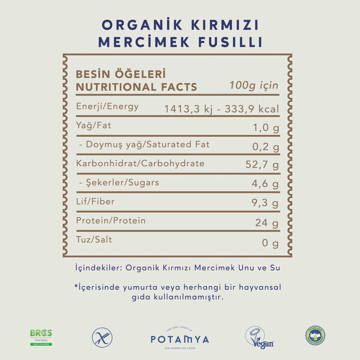 Potamya Organik Kırmızı Mercimek Fusilli Makarna 240 Gr - Görsel 2