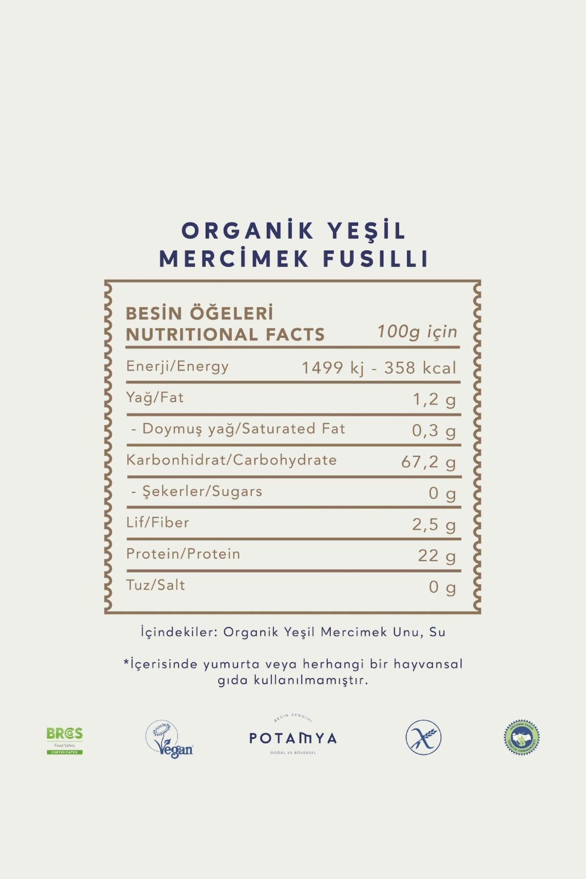 Potamya Organik Yeşil Mercimek Fusilli Makarna 240 Gr - Görsel 2