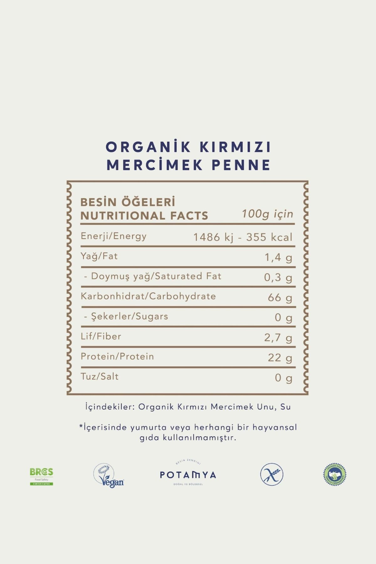 Potamya Organik Kırmızı Mercimek Penne Makarna 240 Gr - Görsel 2